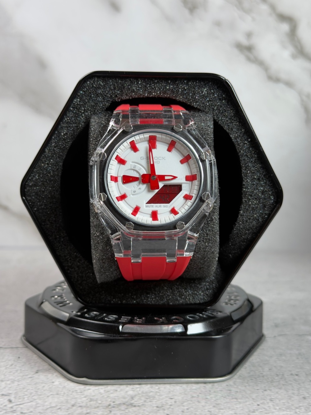 G-Shock Red and White Clear Case Men's Watch